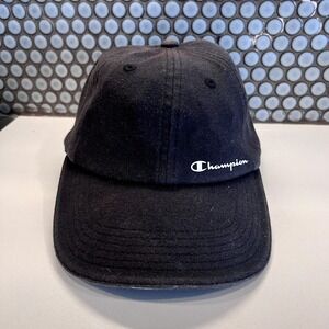 Champion Hat Cap Black Strap Back Adjustable Logo Dad Cap Casual Adult Spellout
